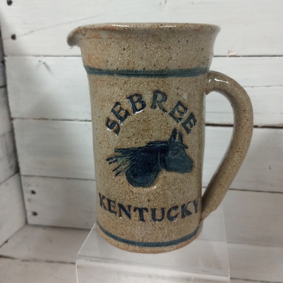 Vintage Salt Glazed Stoneware Pottery Pitcher with Sebree, KY Cottage Farmhouse. - Picture 1 of 8